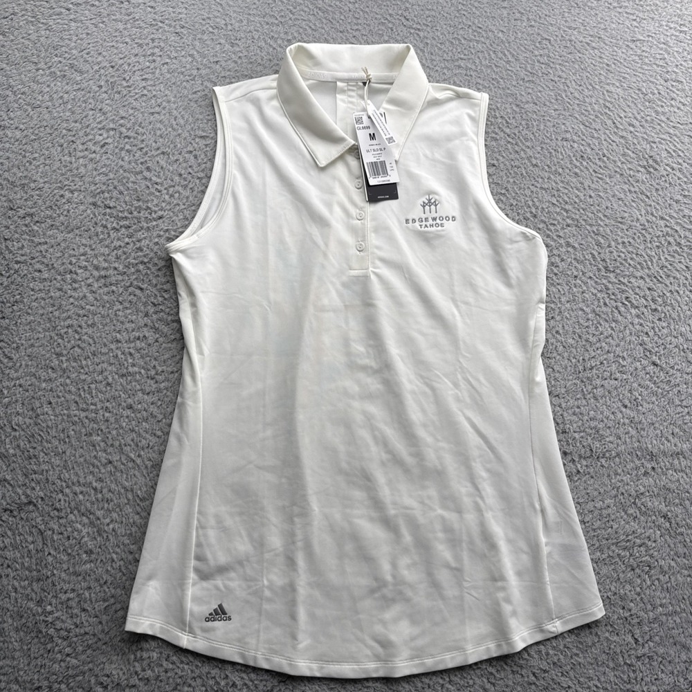 Adidas Golf Polo Shirt Womens Medium White New Sleeveless Edgewood Tahoe Logo